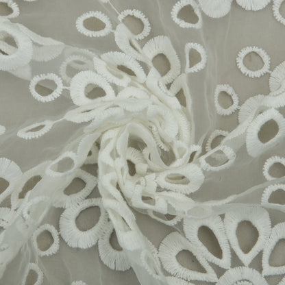 White Color Organza Embroidery Fabric