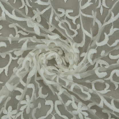 White Color Organza Embroidery Fabric