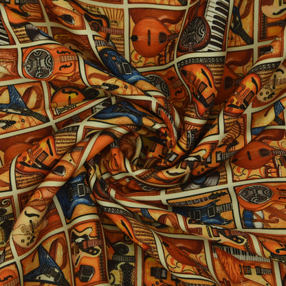 Multicolor Twill Silk Print Fabric