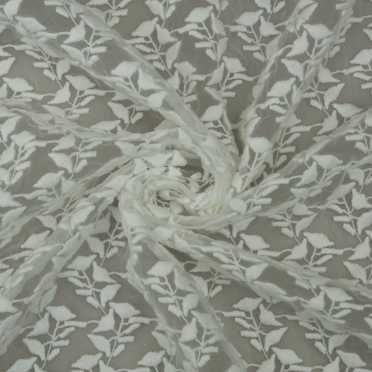 White Color Organza Embroidery Fabric