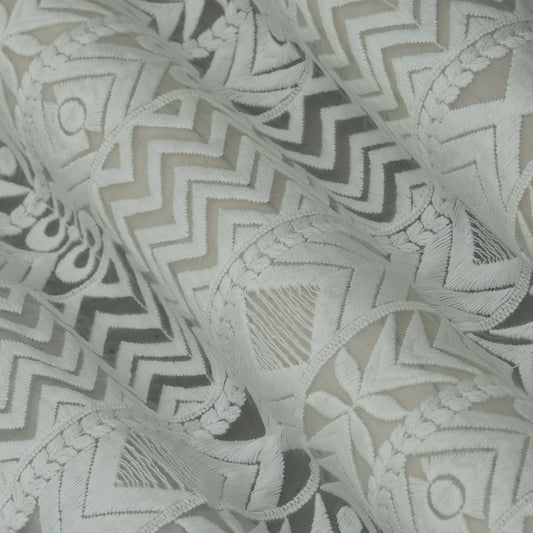 White Color Organza Embroidery Fabric