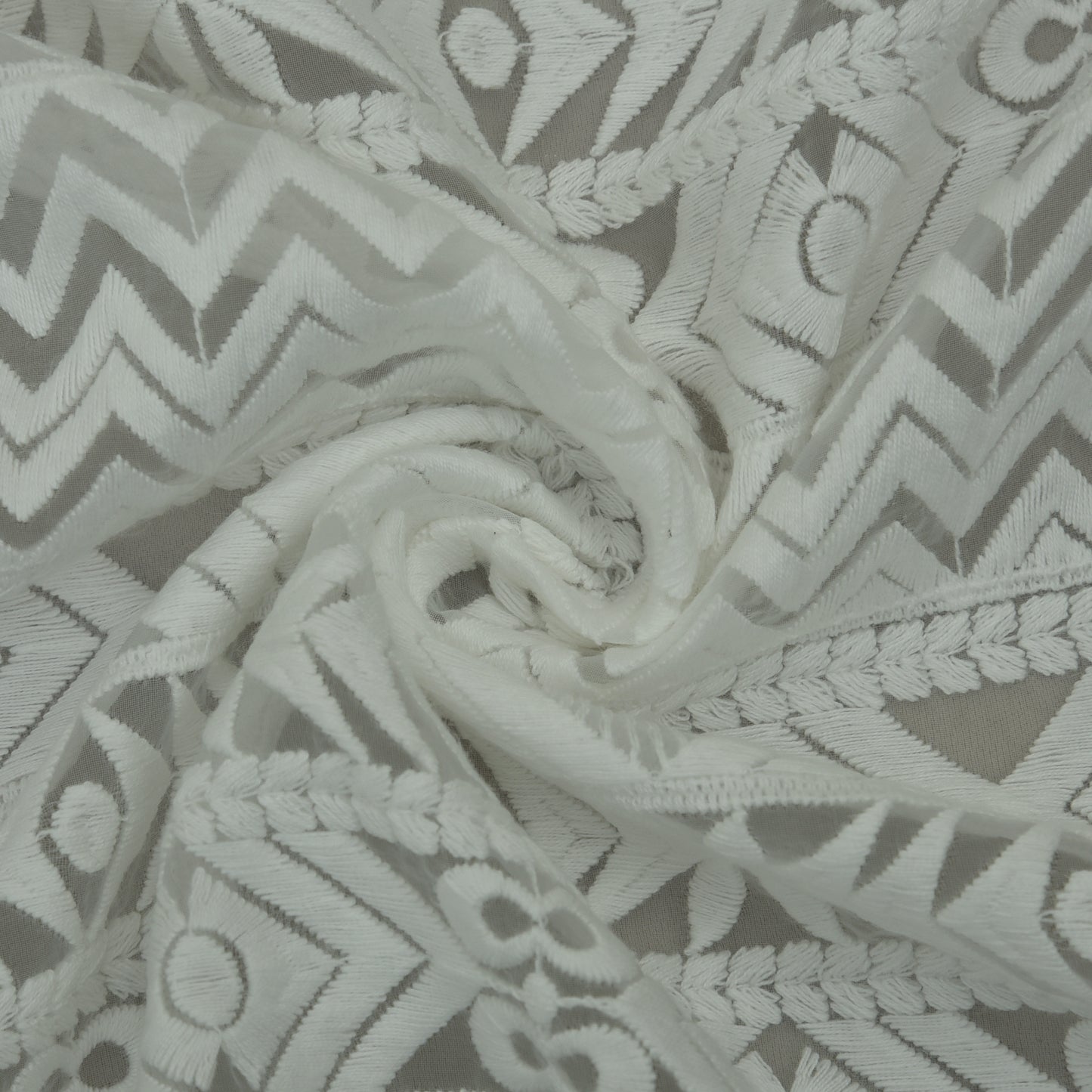 White Color Organza Embroidery Fabric