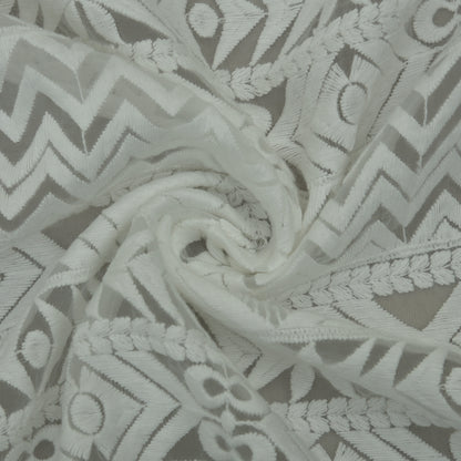 White Color Organza Embroidery Fabric