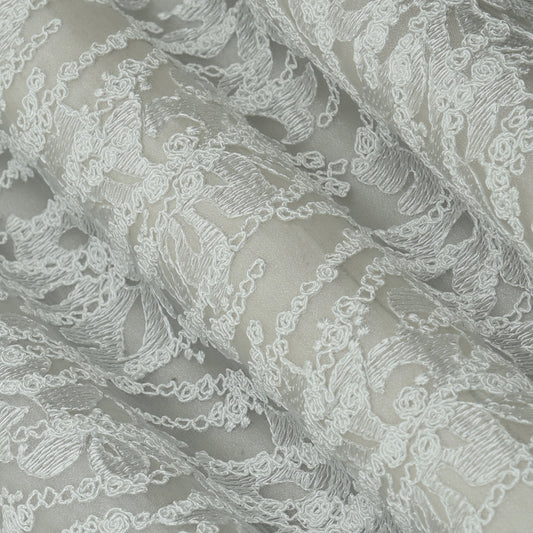 White Color Organza Embroidery Fabric