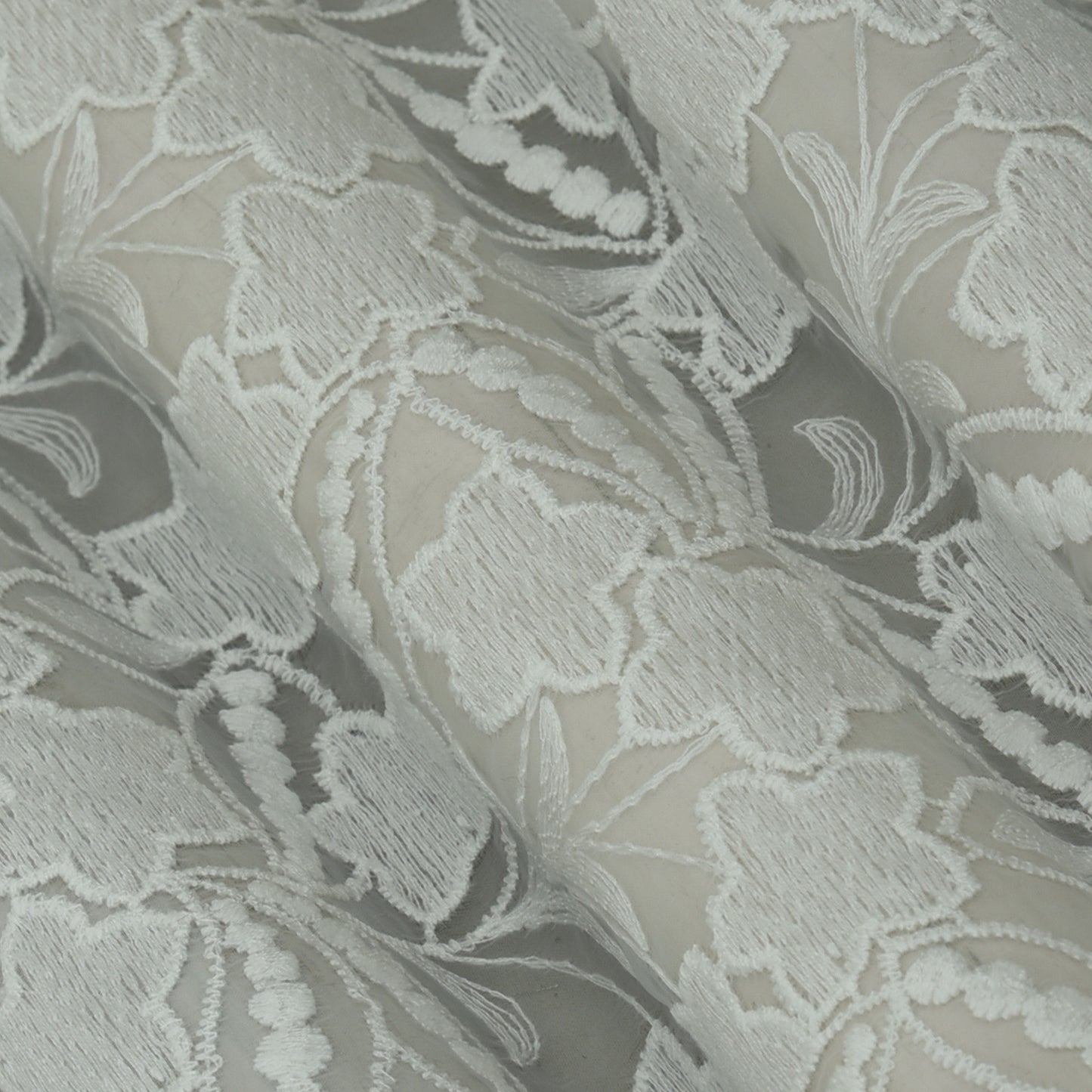 White Color Organza Embroidery Fabric