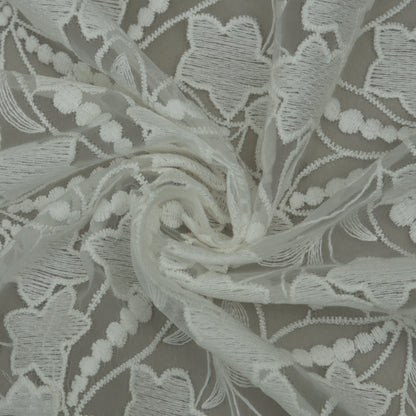 White Color Organza Embroidery Fabric