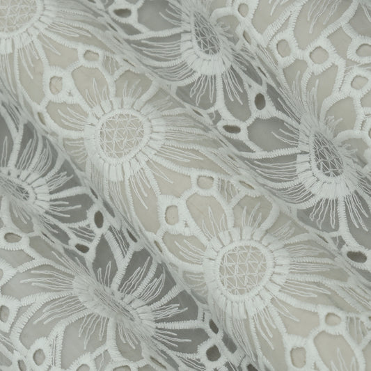 White Color Organza Embroidery Fabric