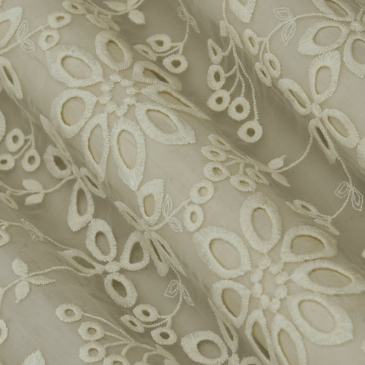 Off White Color Organza Embroidery Fabric