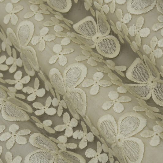 Off White Color Organza Embroidery Fabric