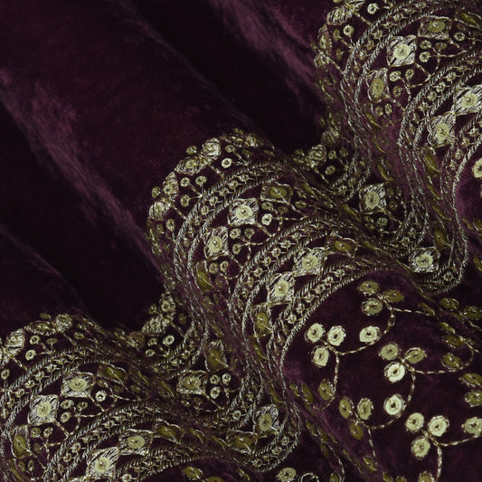 Purple Color Velvet Embroidery Fabric