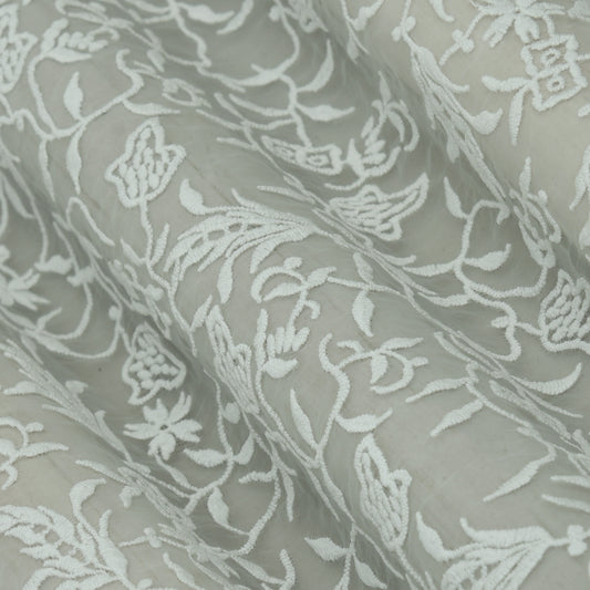 White Color Organza Embroidery Fabric