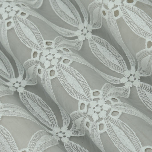 White Color Organza Embroidery Fabric