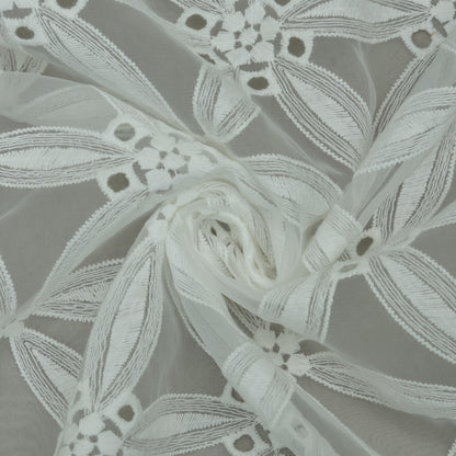 White Color Organza Embroidery Fabric