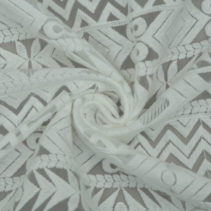 White Color Organza Embroidery Fabric