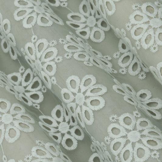 White Color Organza Embroidery Fabric