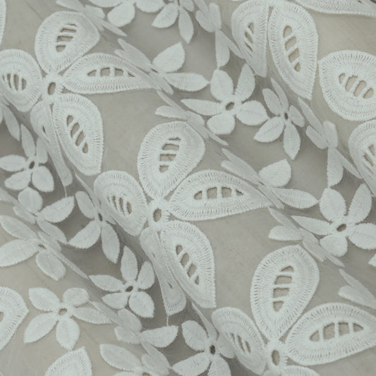 White Color Organza Embroidery Fabric