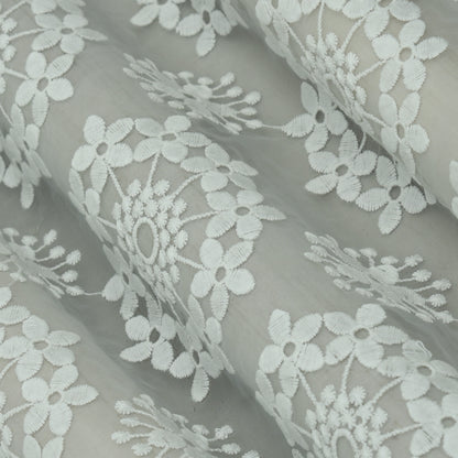 White Color Organza Embroidery Fabric