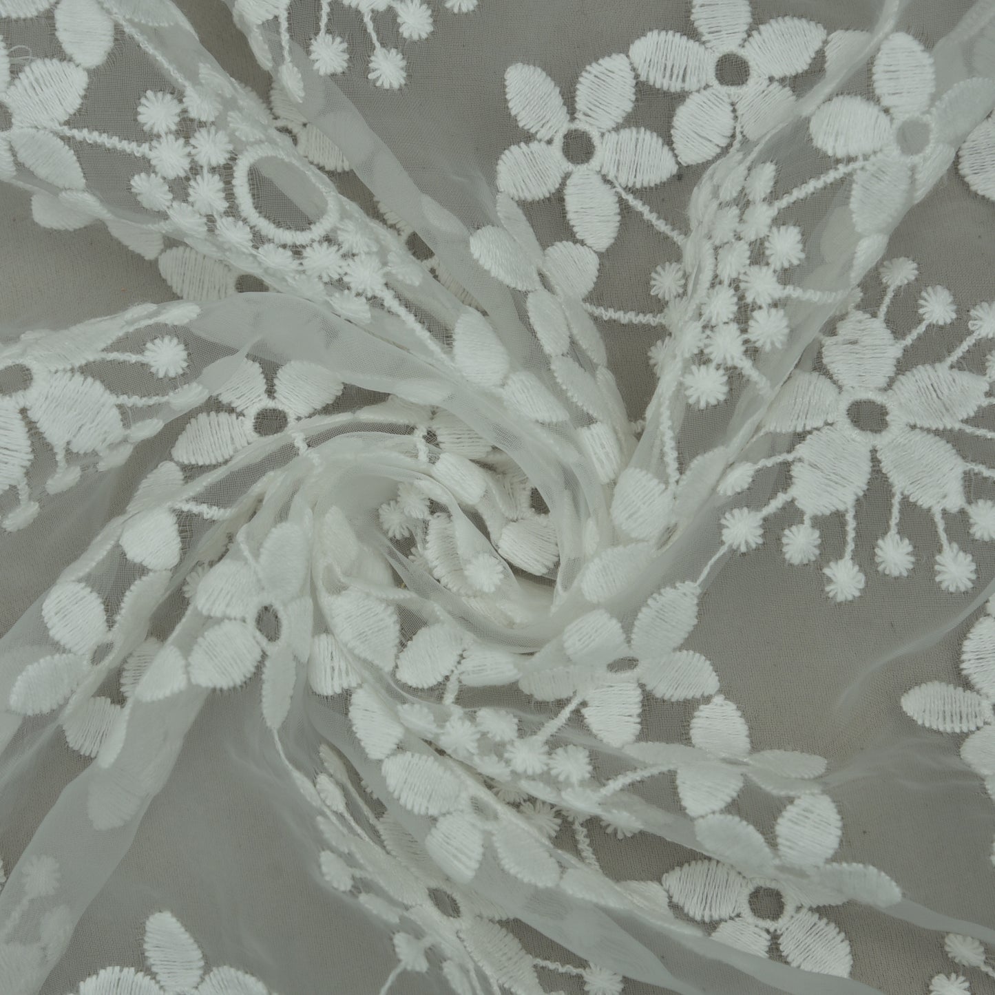 White Color Organza Embroidery Fabric