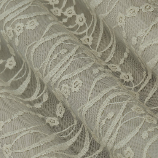 Off White Color Net Embroidery Fabric