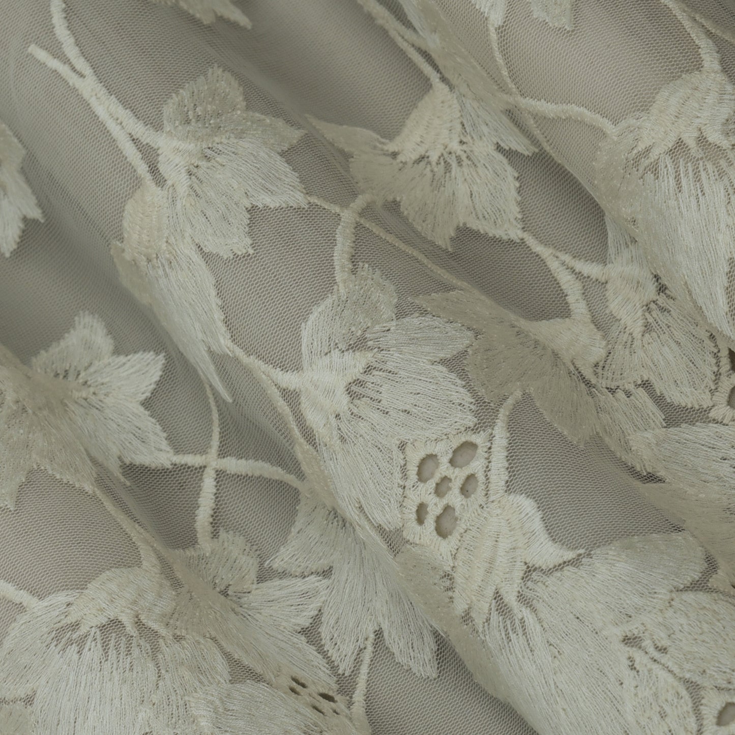 White Color Net Embroidery Fabric