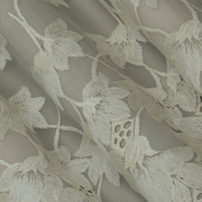 White Color Net Embroidery Fabric