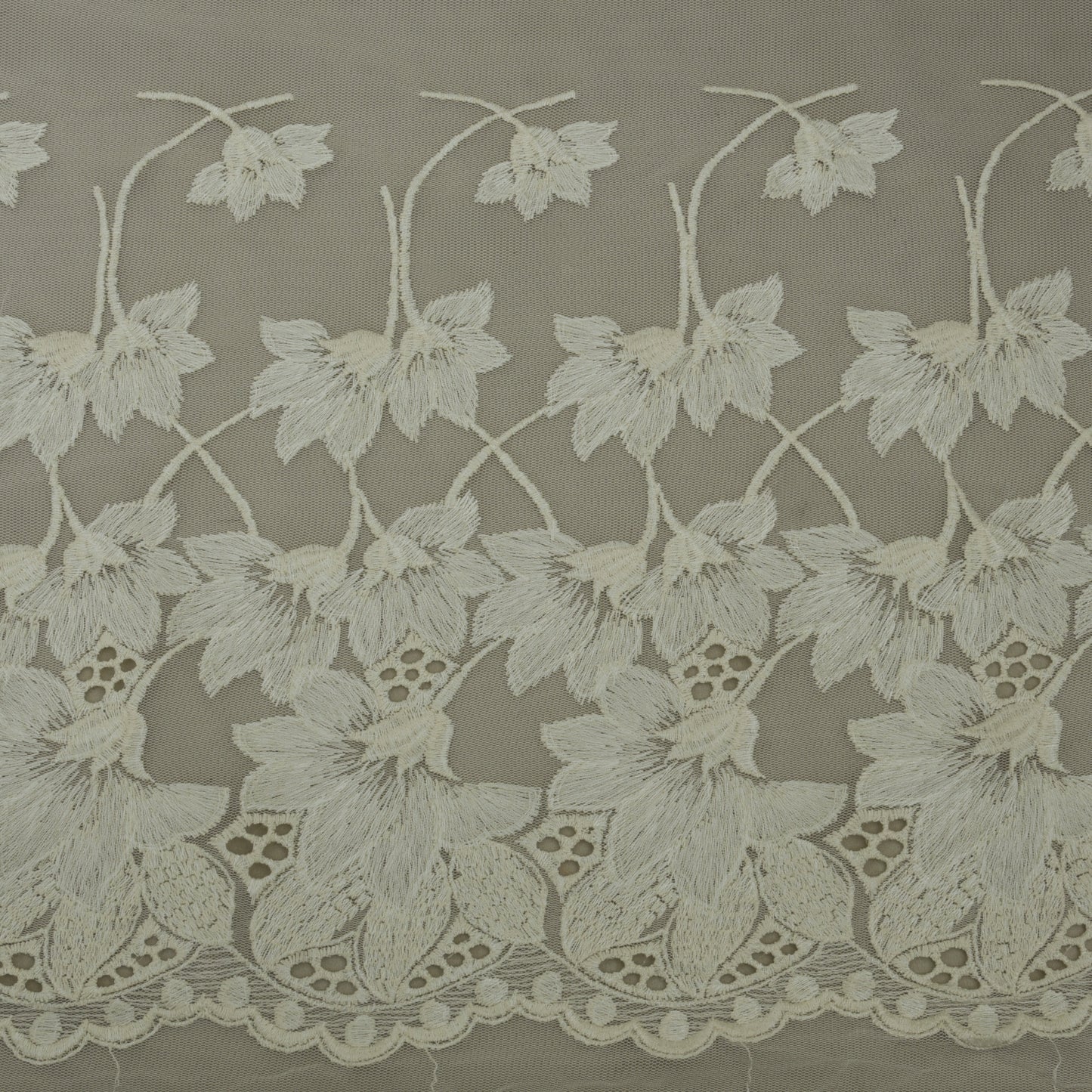 White Color Net Embroidery Fabric