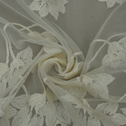 White Color Net Embroidery Fabric