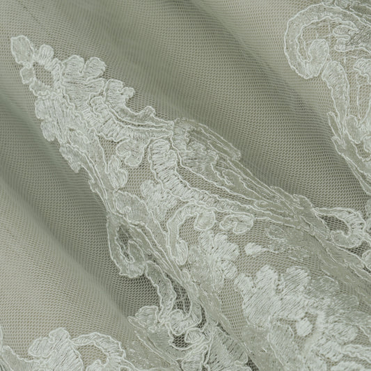 White Color Net Embroidery Fabric