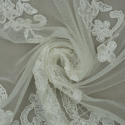 White Color Net Embroidery Fabric