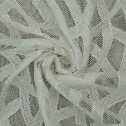 White Color Net Embroidery Fabric