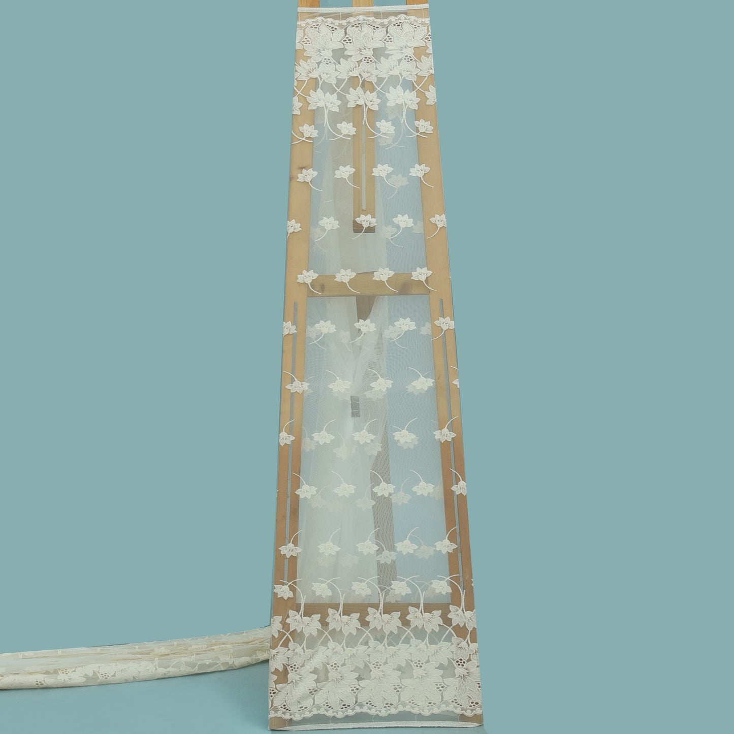 Off White Color Net Embroidery Fabric