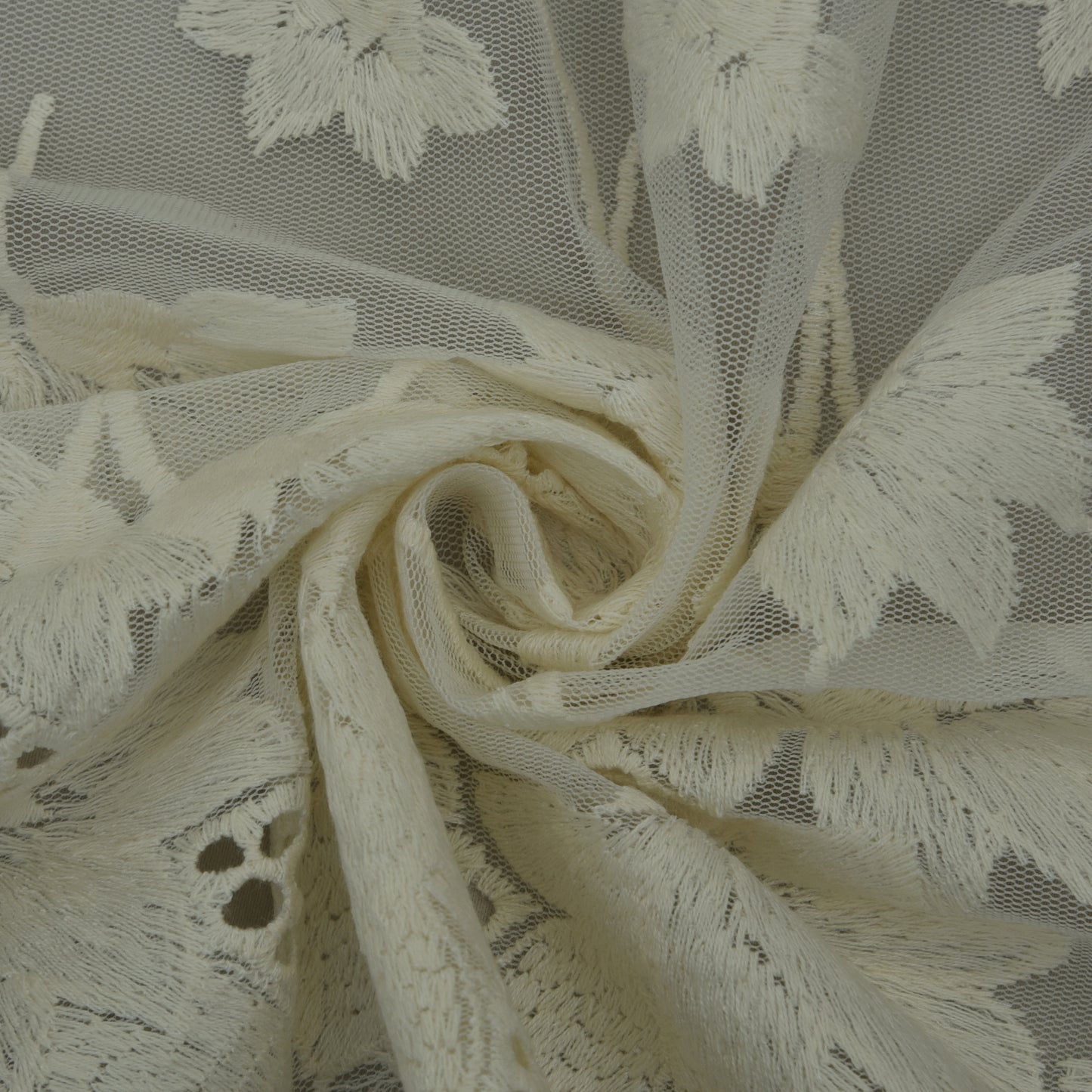 Off White Color Net Embroidery Fabric