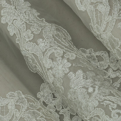 White Color Net Embroidery Fabric