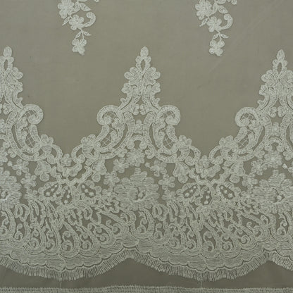 White Color Net Embroidery Fabric