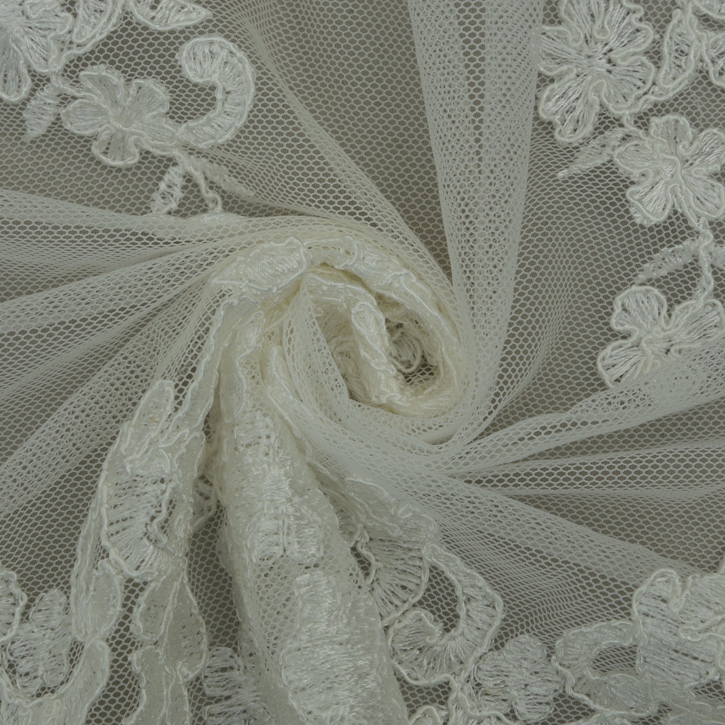 White Color Net Embroidery Fabric