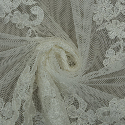 White Color Net Embroidery Fabric