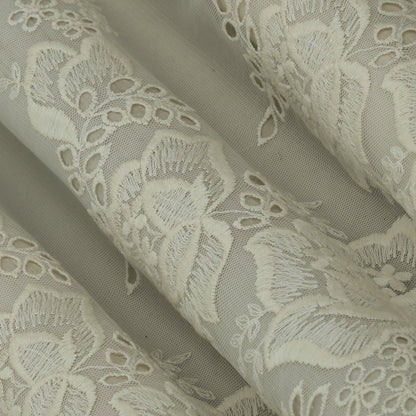 Off White Color Net Embroidery Fabric