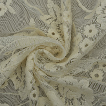 Off White  Color Net Embroidery Fabric