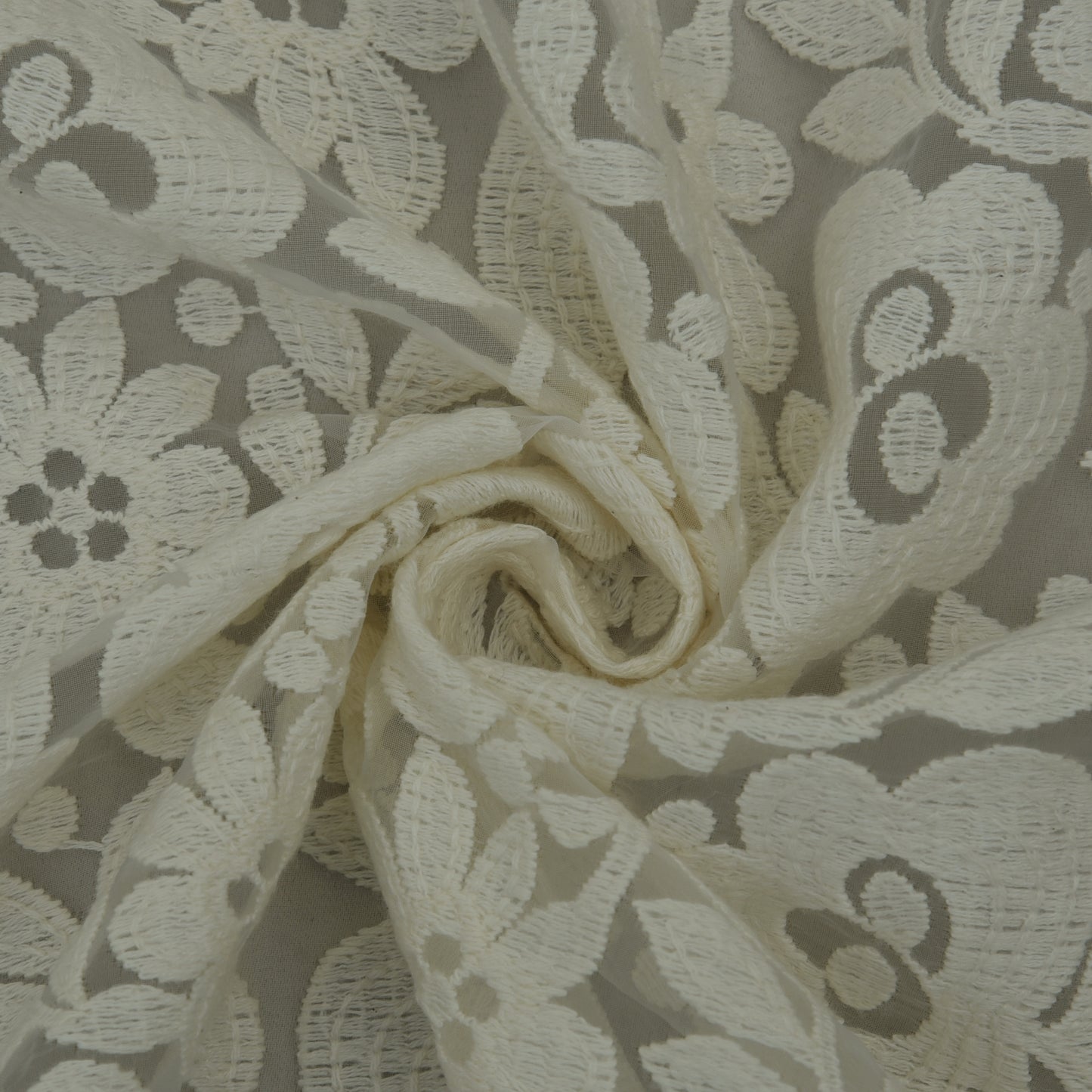 Off White  Color Net Embroidery Fabric