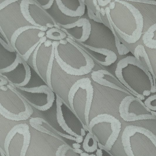 White Color Net Embroidery Fabric