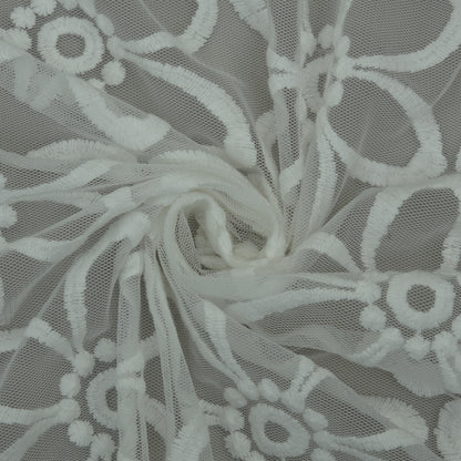 White Color Net Embroidery Fabric