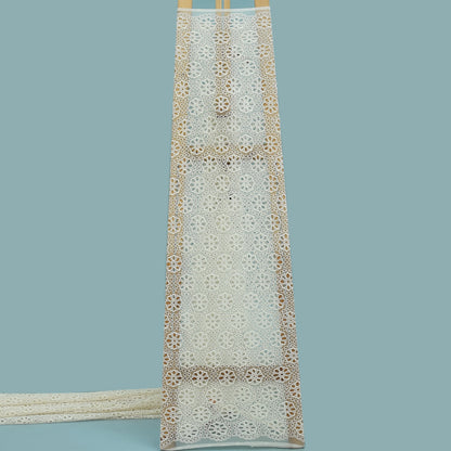 Off White Color Net Embroidery Fabric