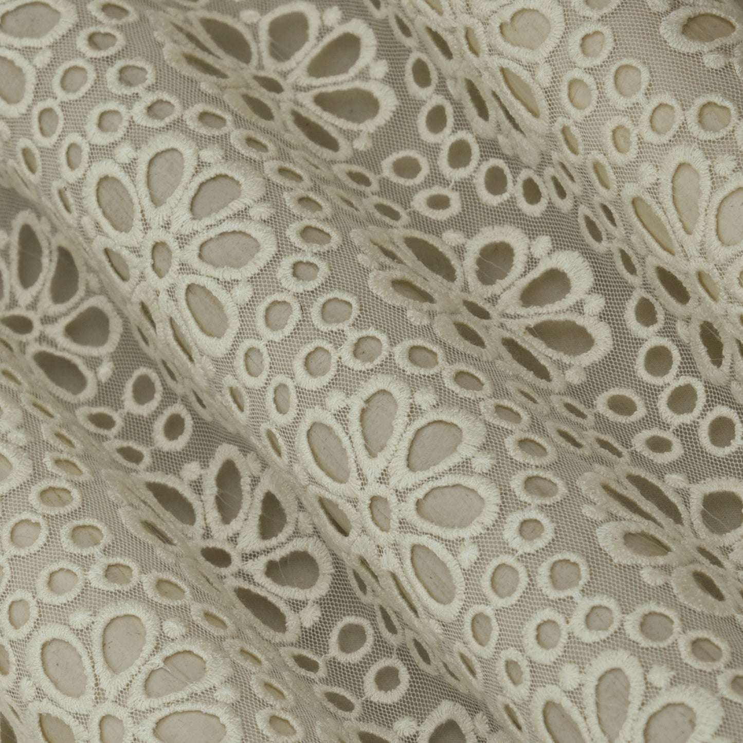 Off White Color Net Embroidery Fabric