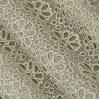 Off White Color Net Embroidery Fabric