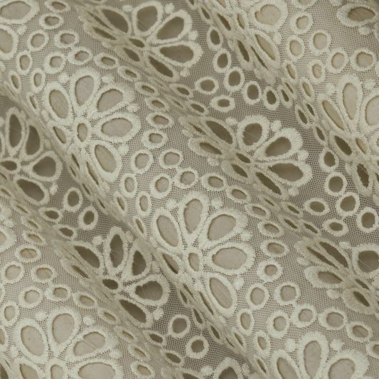 Off White Color Net Embroidery Fabric