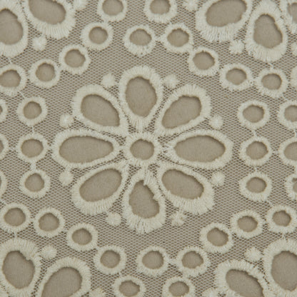 Off White Color Net Embroidery Fabric