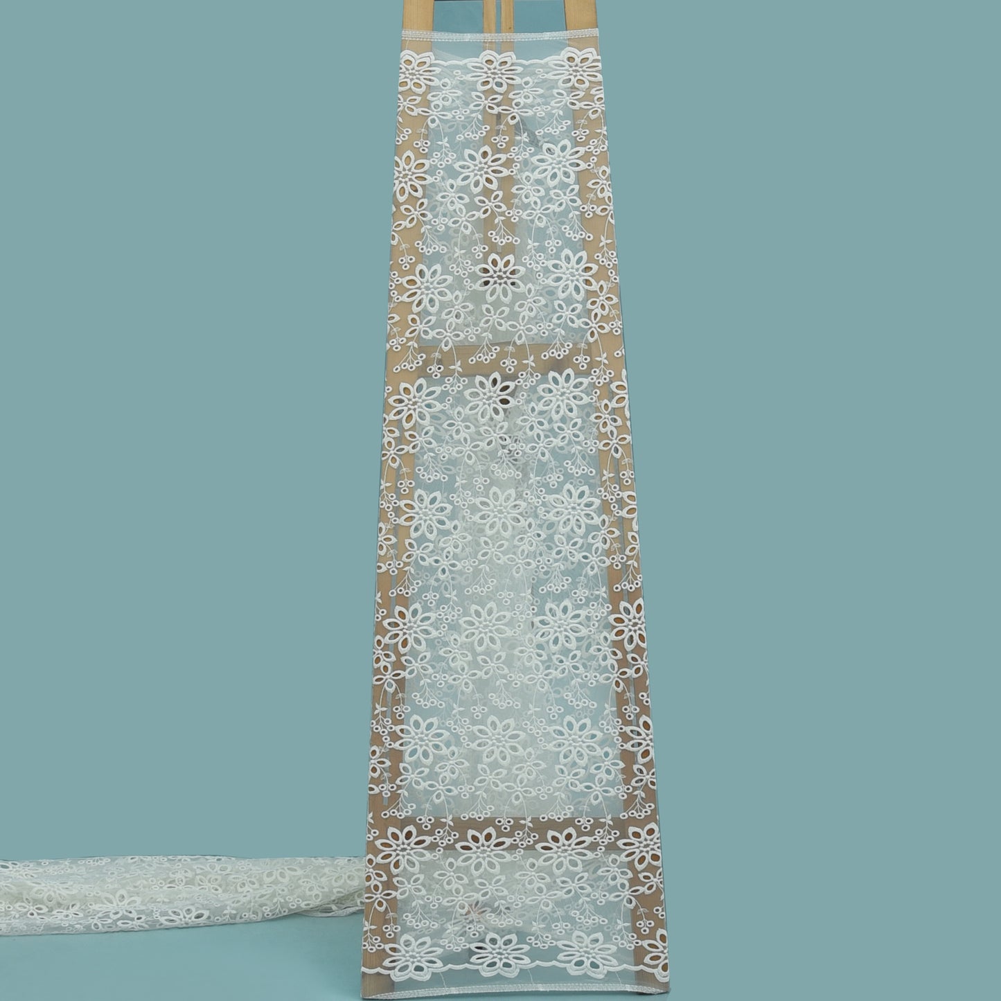 White Color Net Embroidery Fabric