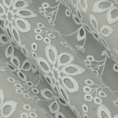 White Color Net Embroidery Fabric