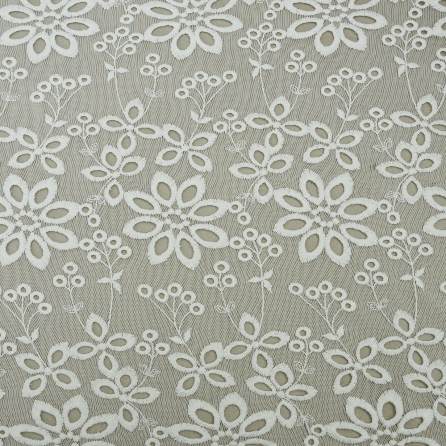 White Color Net Embroidery Fabric