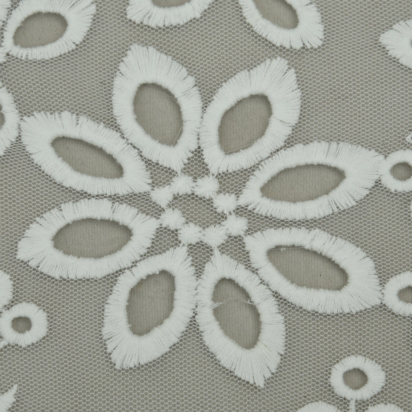 White Color Net Embroidery Fabric